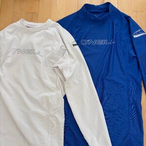 lot 2 O'Neill Rash Guard Shirt M Long Sleeves Performance Fit UPF 50+ Surf Swim